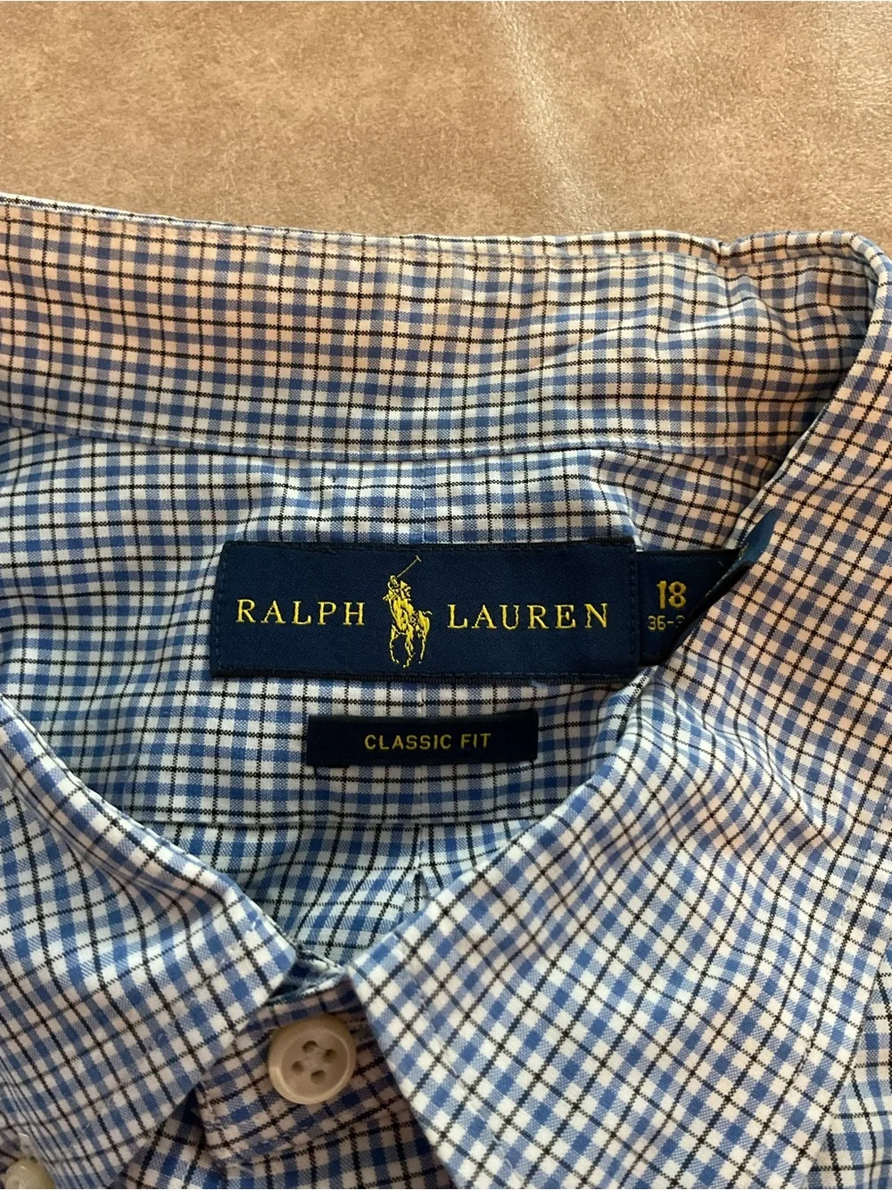 Ralph Lauren Classic Fit Blue Check Button Down Shirt 18 36/37 Cotton